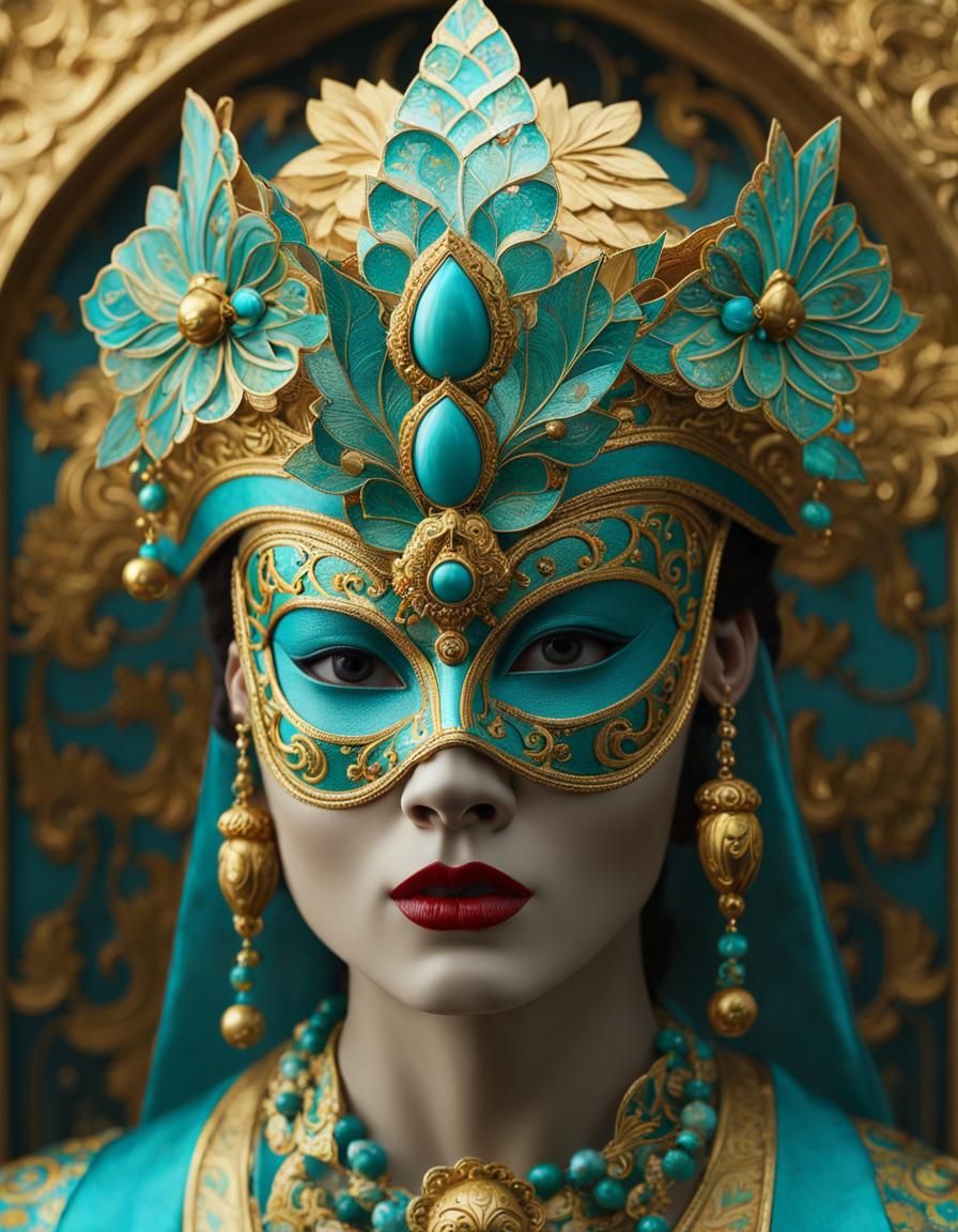 Woman in Elaborate Mask: Cloisonnism Style