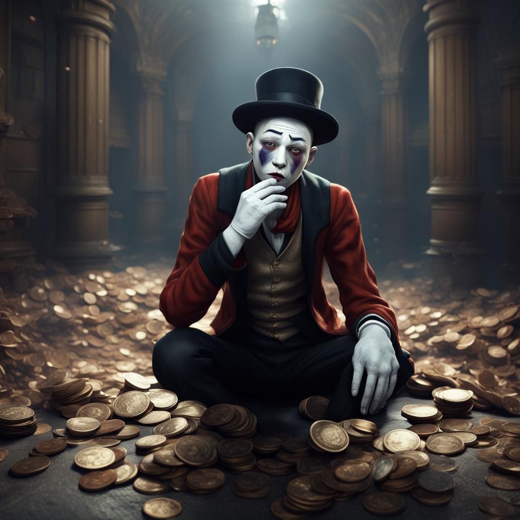 A Melancholic Mime Amidst Whimsical Coinage