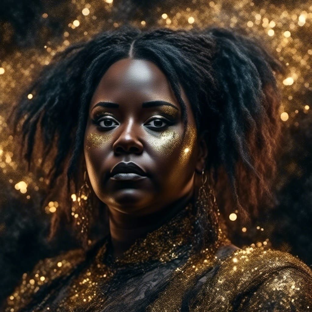 Gothic Woman's Portrait with Golden Sparkles