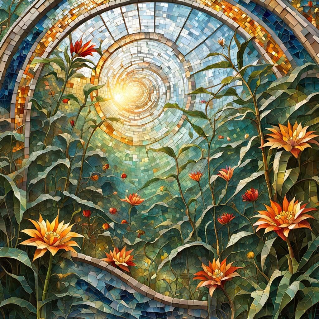 Shattered Greenhouse: Mosaic Art Exploding with Summer