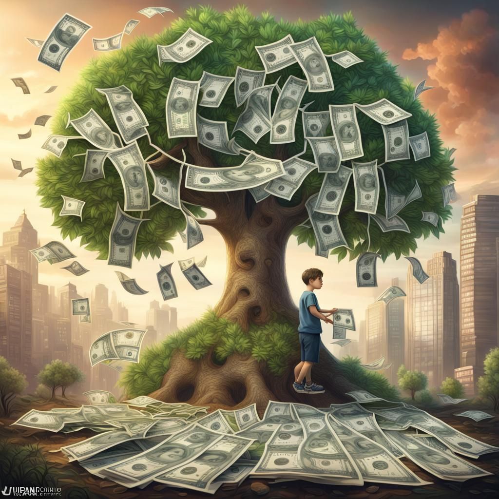 Money Tree with Financial Growth Chart in Fantasy Art