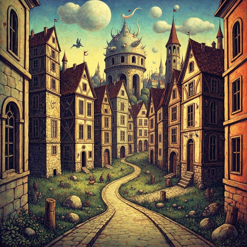 Psychedelic Medieval Village Inspired by Bosch