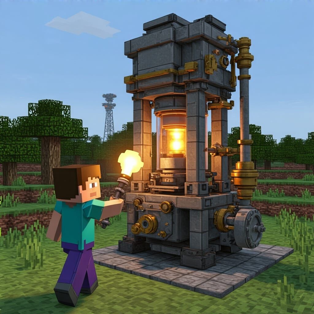 Minecraft Player Builds Nuclear Reactor with Steampunk Engin...