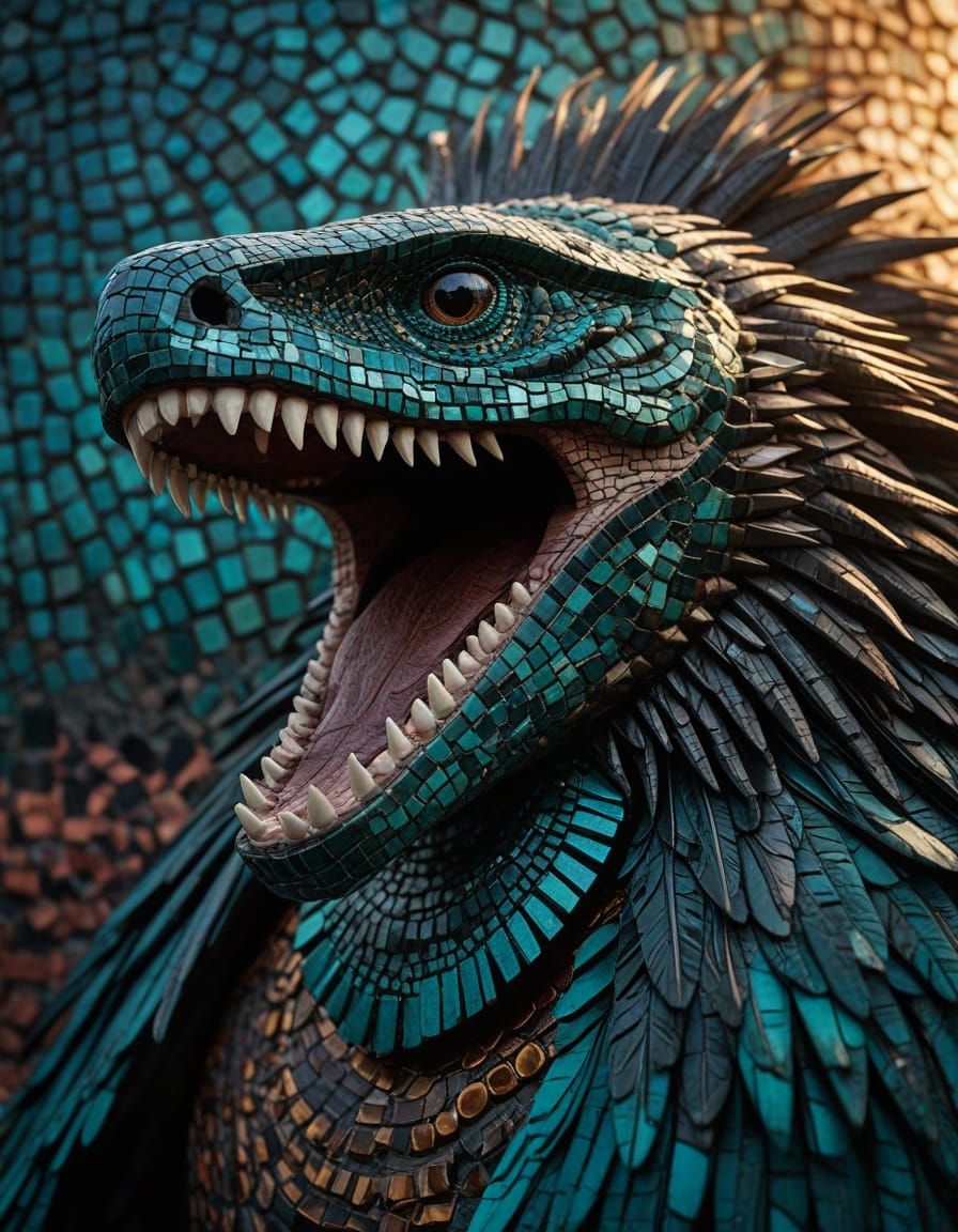 Surreal Mosaic God in Hyperrealistic Chiaroscuro