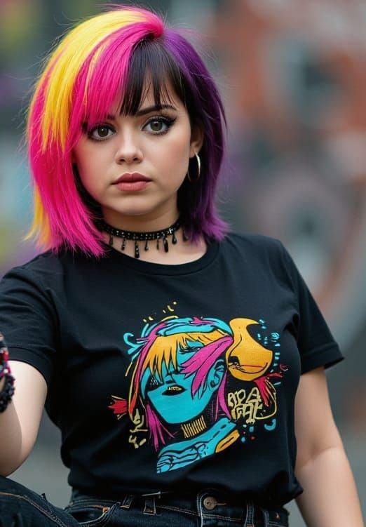 Dynamic Punk Girl in Urban Setting with Graffiti Art