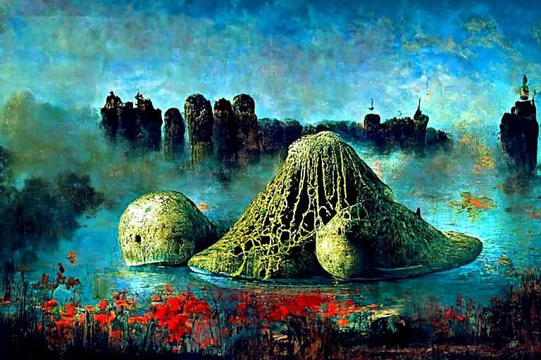 Floating Islands Hanging Gardens: Beksiński-Inspired Landsca...