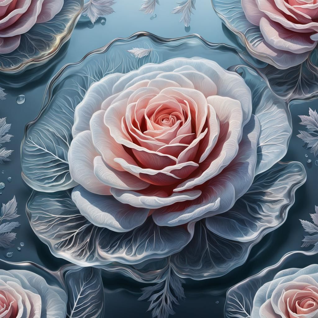Delicate Transparent Ice Rose on Water