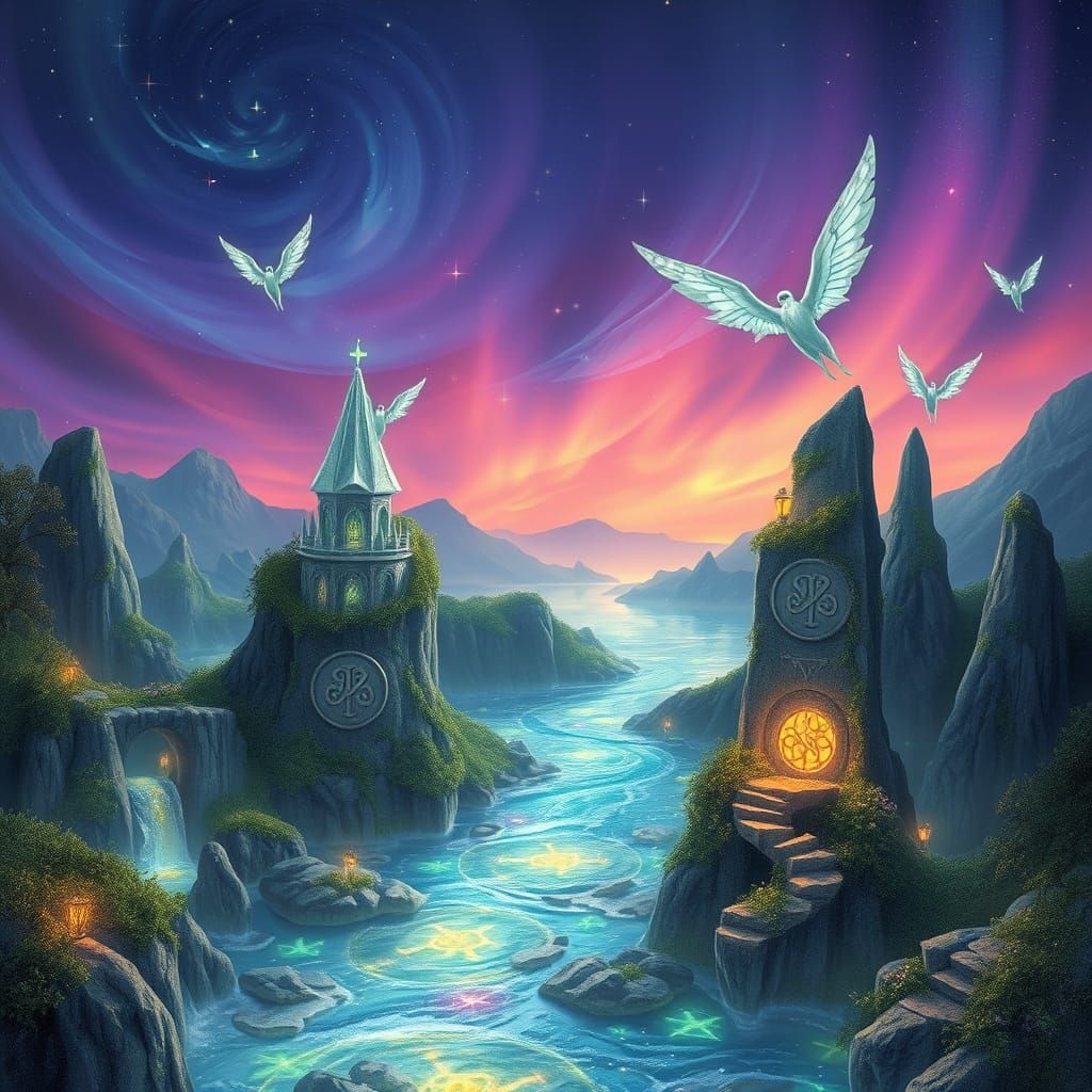 Enchanted Sidhe Realm with Floating Palaces