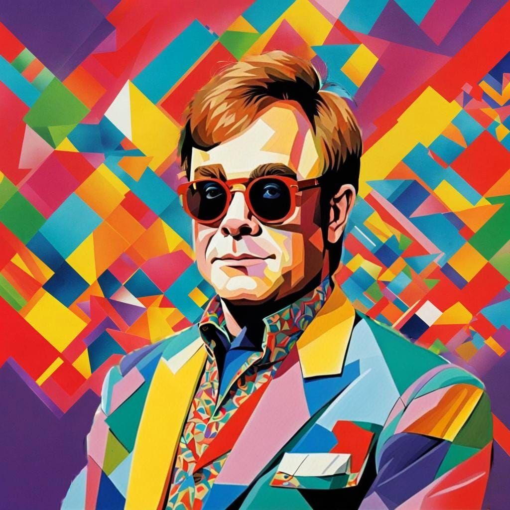 Elton John Portrait in 1980s Style