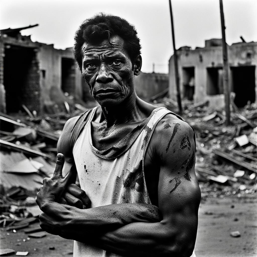 Intense Portrait of Mutilated Person in Black and White