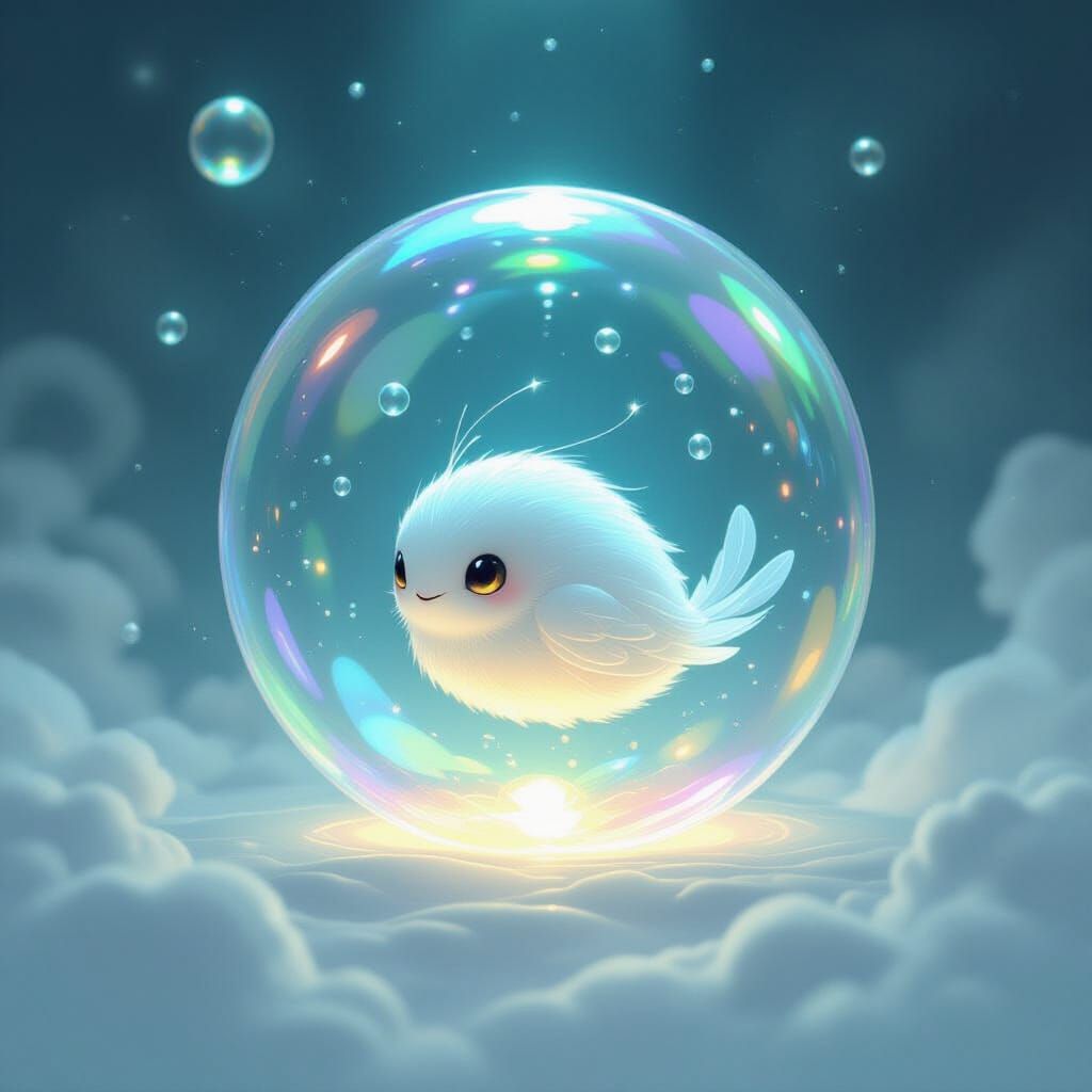 Ethereal Creature in Floating Bubble with Dreamlike Details