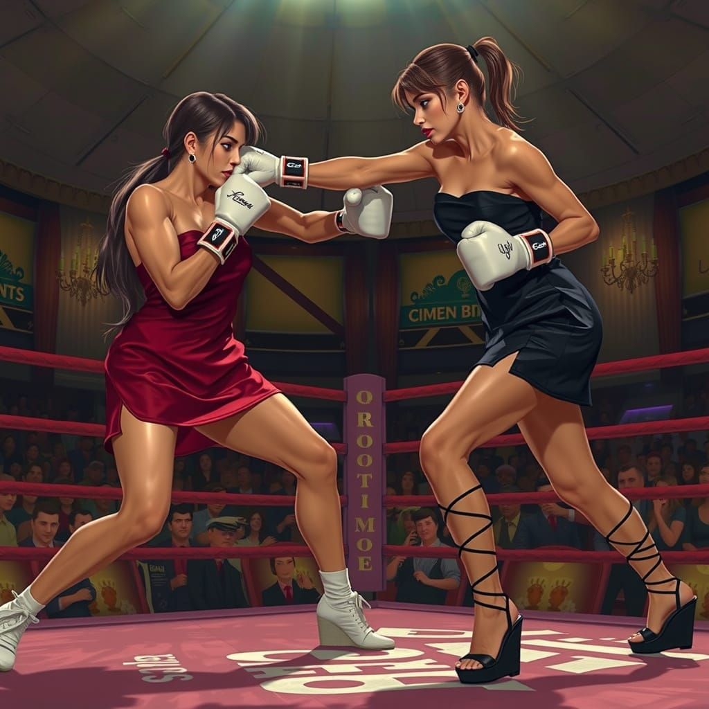 Women in Epic Boxing Match in Hyper-Realistic Digital Art