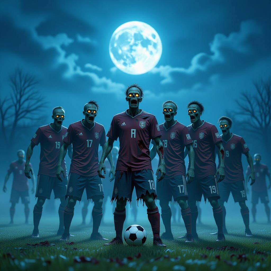 Zombie Soccer Team Victory in Dark Fantasy Style