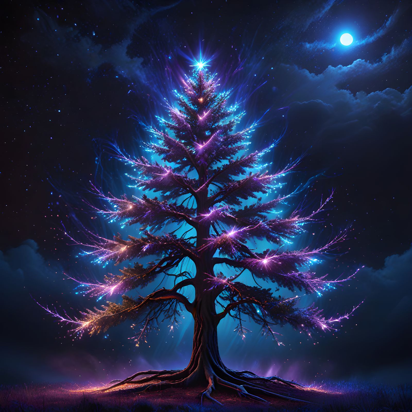 Electricity Christmas Tree in Vibrant Neon Art Style