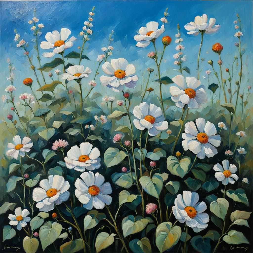 Blooming Flowers in Oil Painting Style
