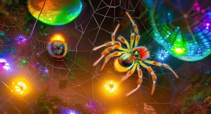 Rainbow Spider with LED Lights, Detailed Digital Art