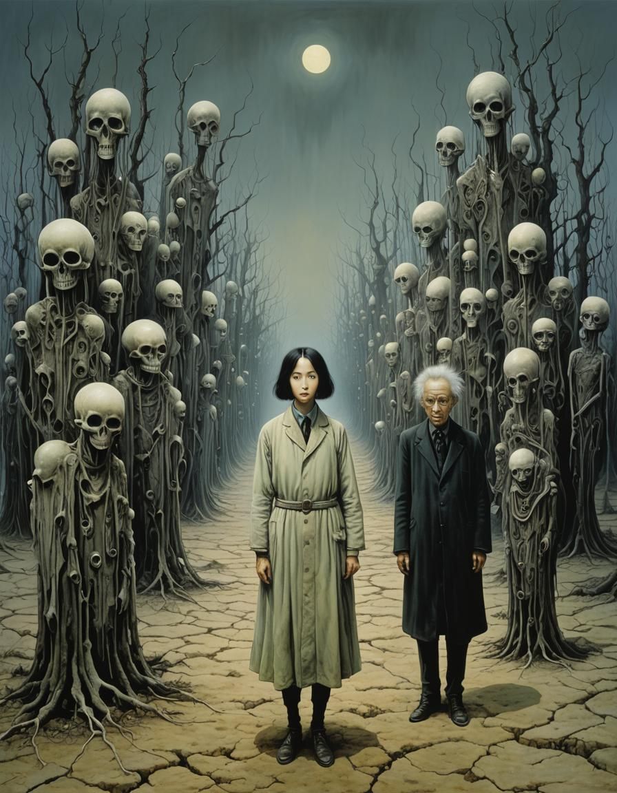 Weeping Figure in Dark, Surrealist Forest