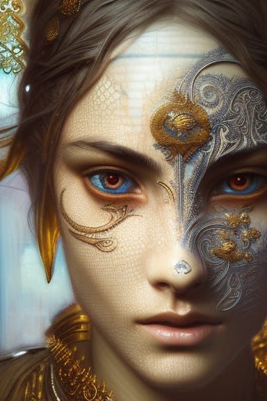 Porcelain Warrior Portrait with Gold Accents