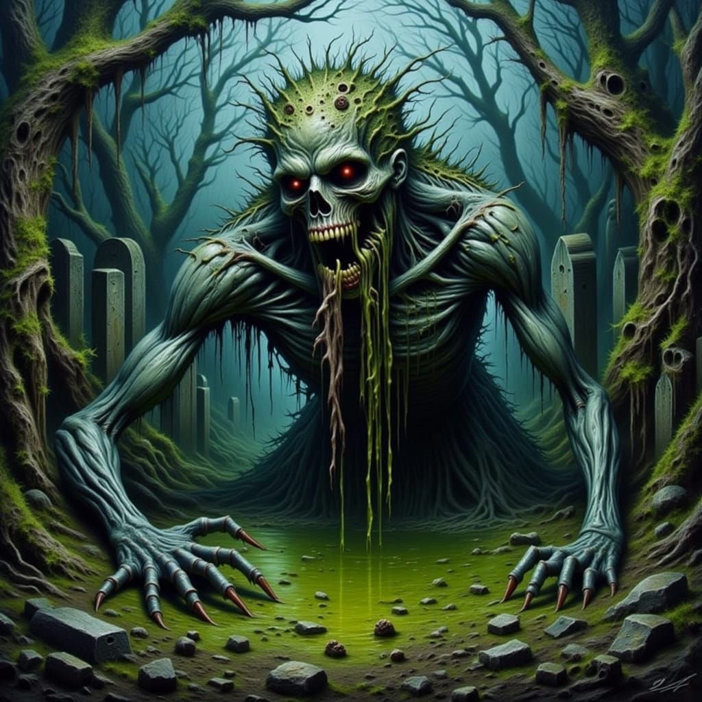 Grotesque Creature Crawls Through Forgotten Graveyard