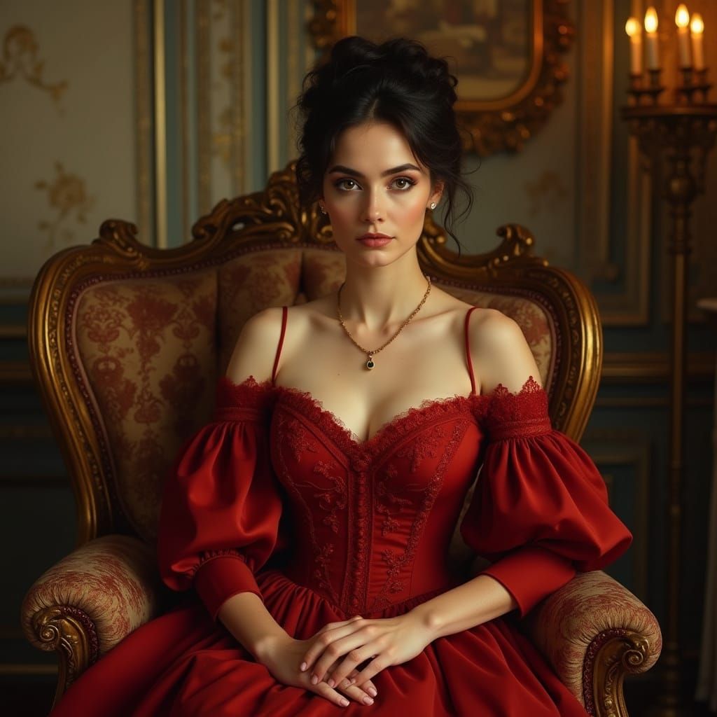 Elegant Victorian Lady in Luxurious Gilded Era Attire