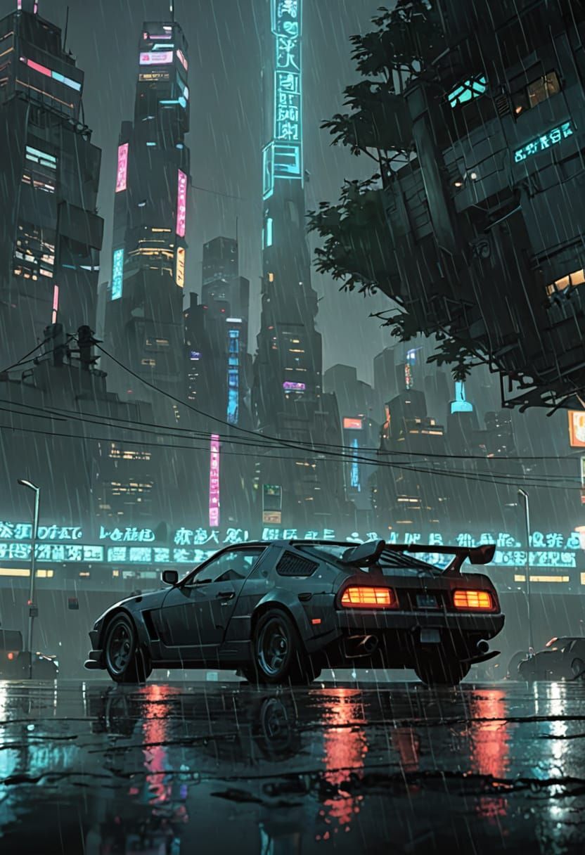 Cyberpunk Masterpiece in Deep Color and Cel-Shaded Style
