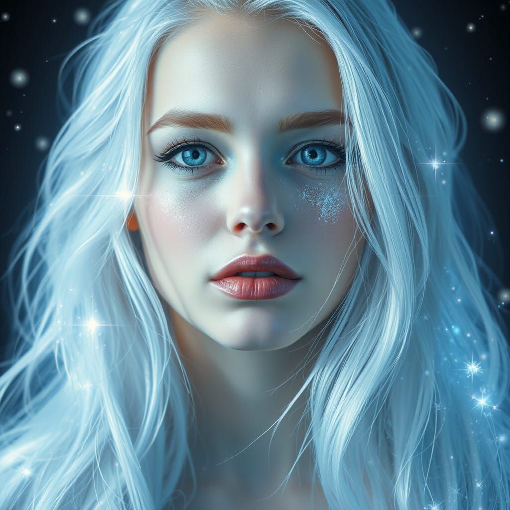 Ethereal Fae Goddess with Starlight Hair in Iridescent Glow