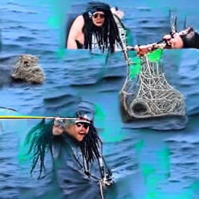 Surreal Fisherman on Prehistoric Boat