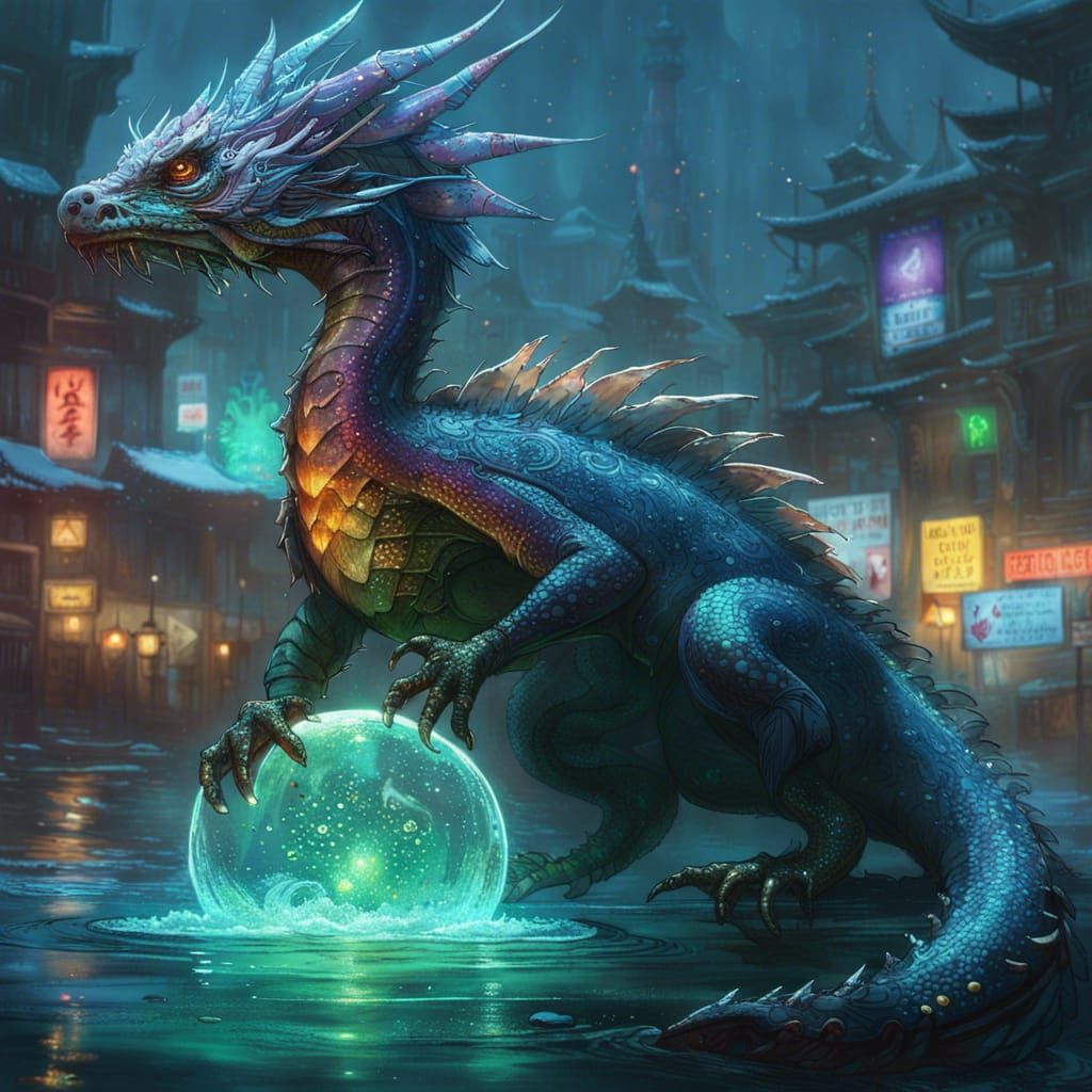 Majestic Water Dragon in Hyperdetailed Fantasy Art