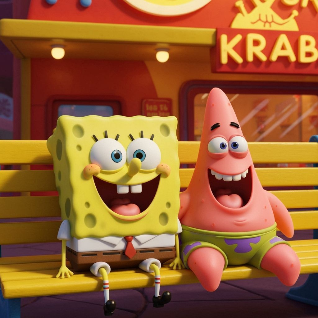 SpongeBob and Patrick Star at Krusty Krab in 3D