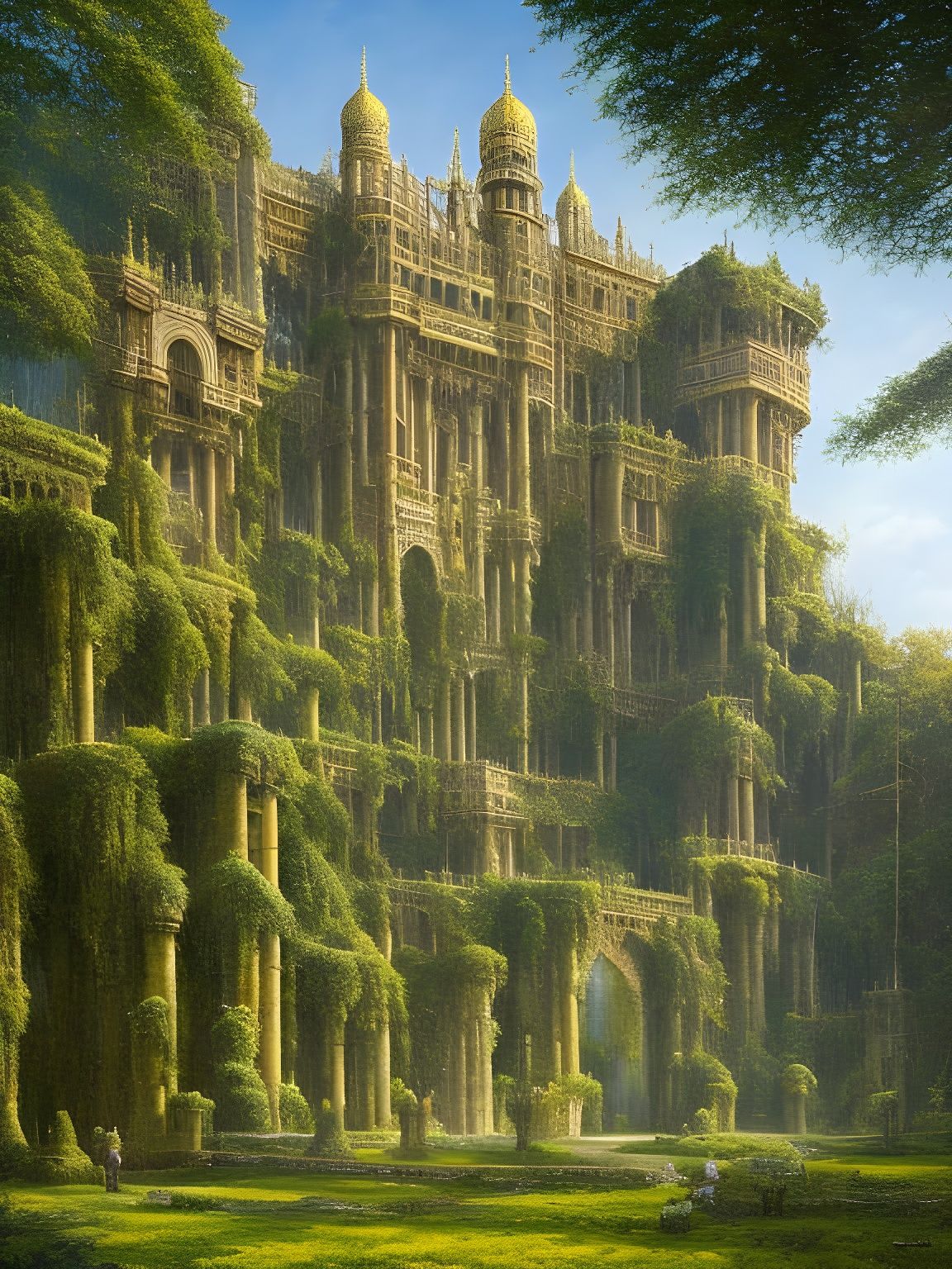 Gold Castle in Jungle, Hyperdetailed Photorealistic Image