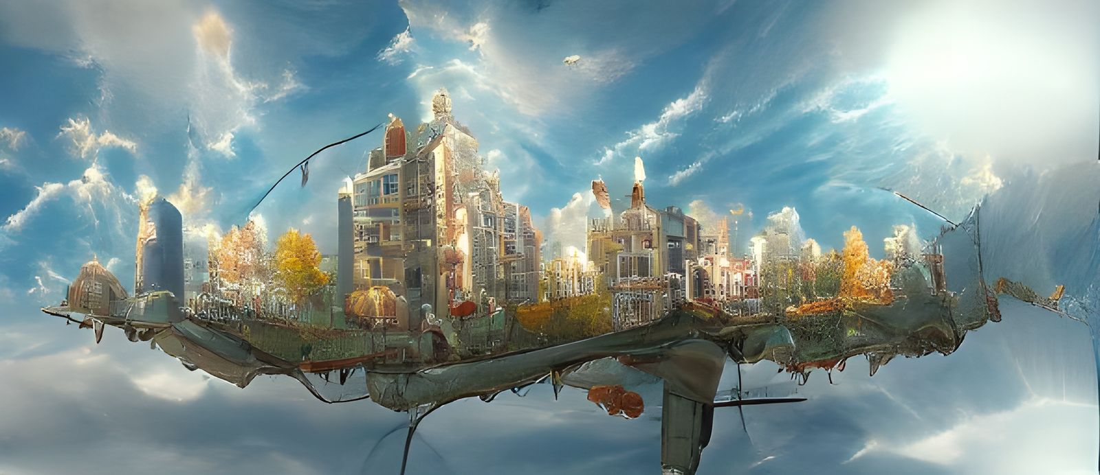 Steampunk Flying City with Gardens and Steeples