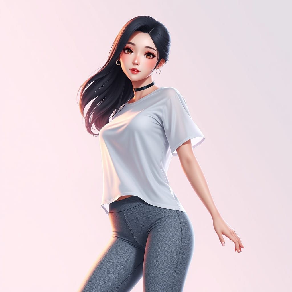 Vibrant Korean Woman in Anime Style