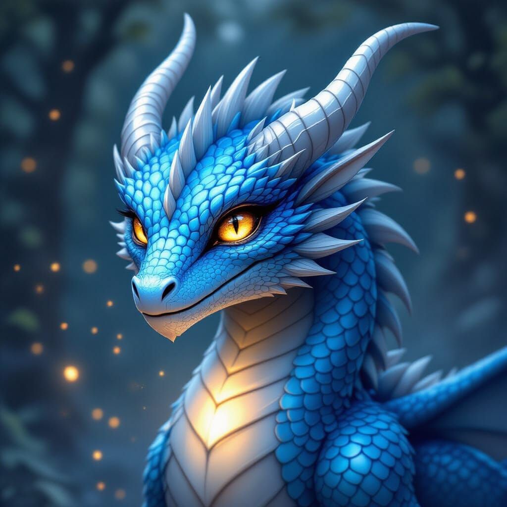 Sapphire Dragon with Golden Eyes in Fantasy Art Style