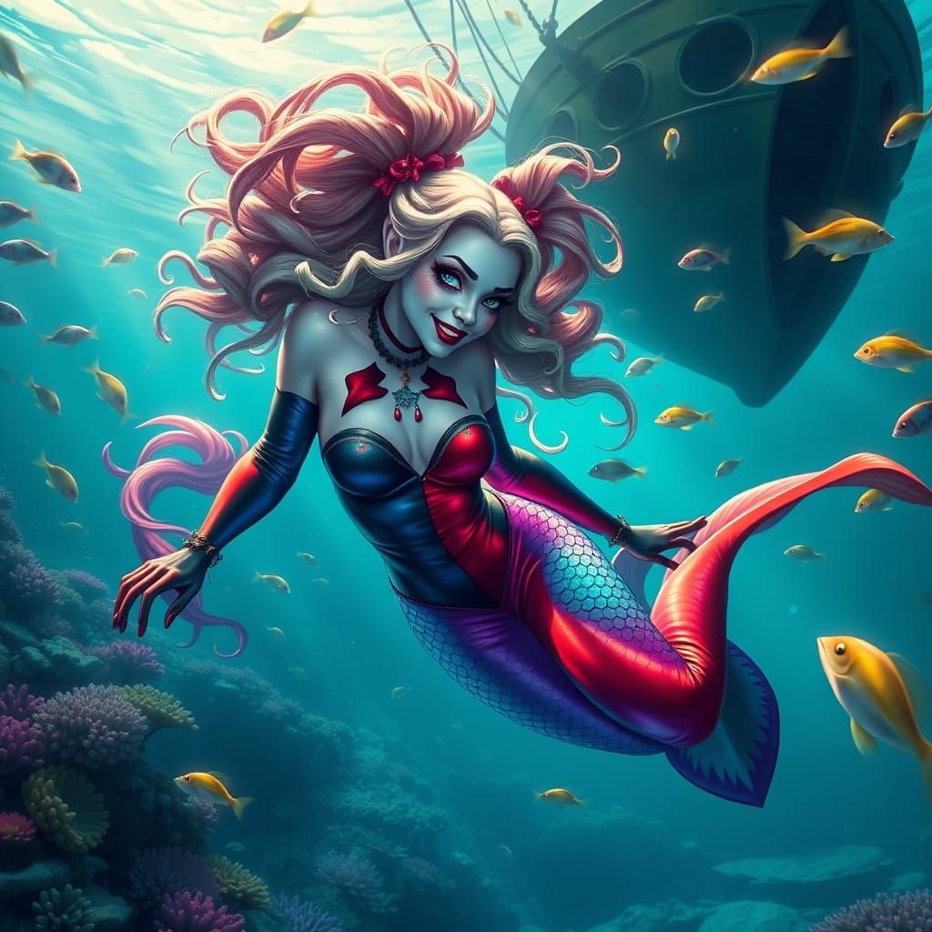 Mermaid Harley Quinn in Iridescent Ocean
