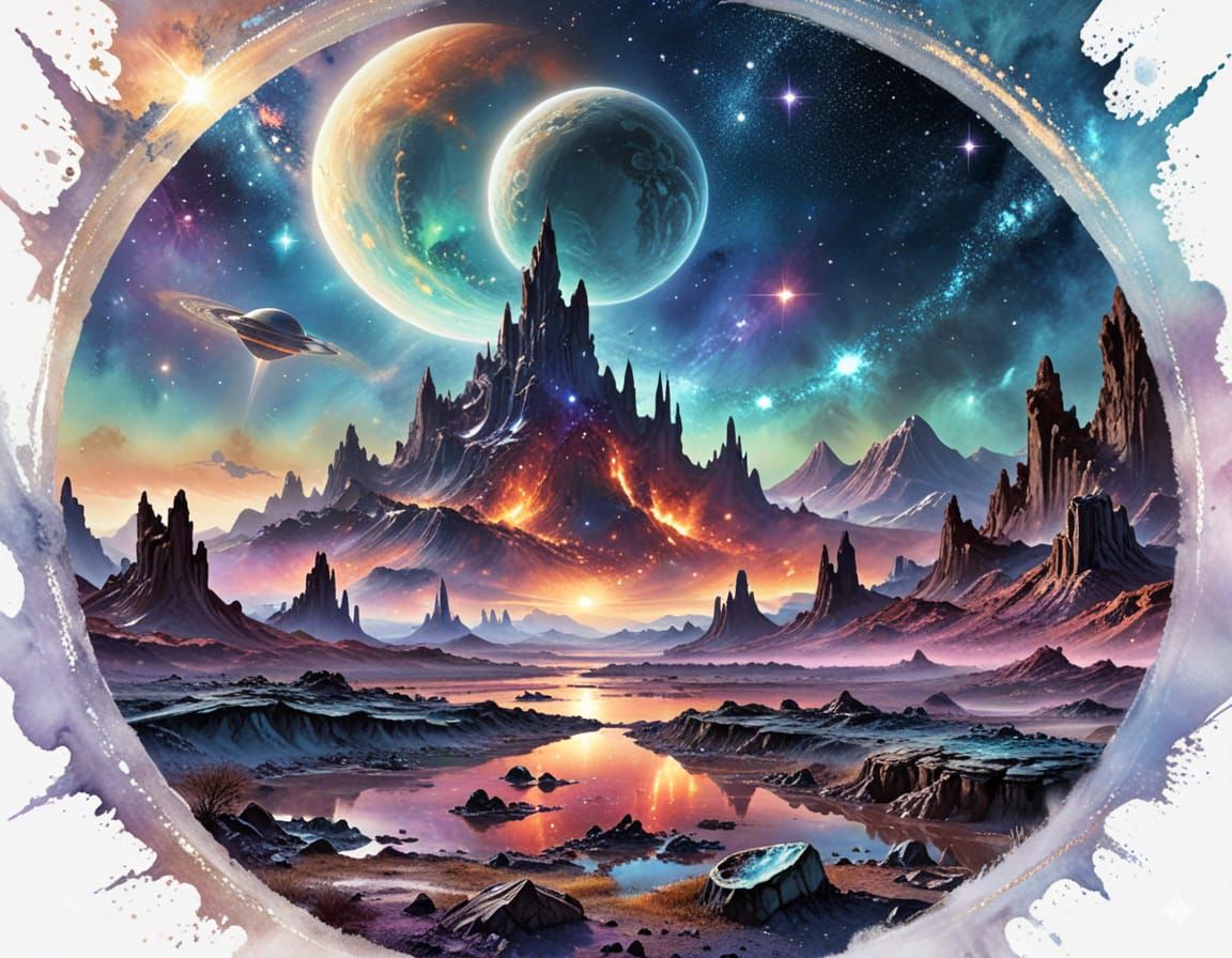 Alien Ruins on Distant Planet in Digital Watercolor