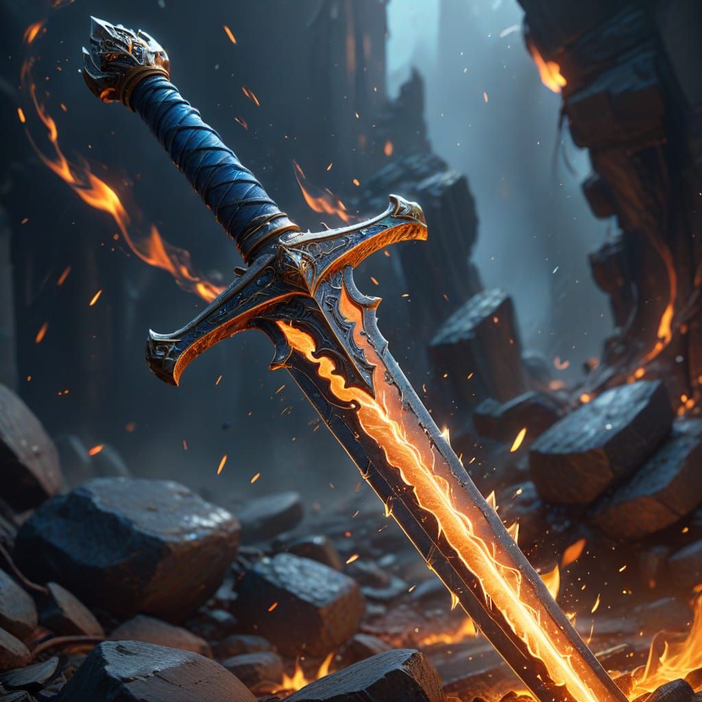 Inferno Blade: Swirling Flames in Blazing Art