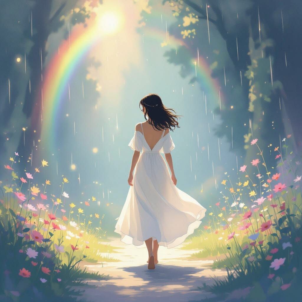 Woman Walks to Light in Whimsical Animation Style