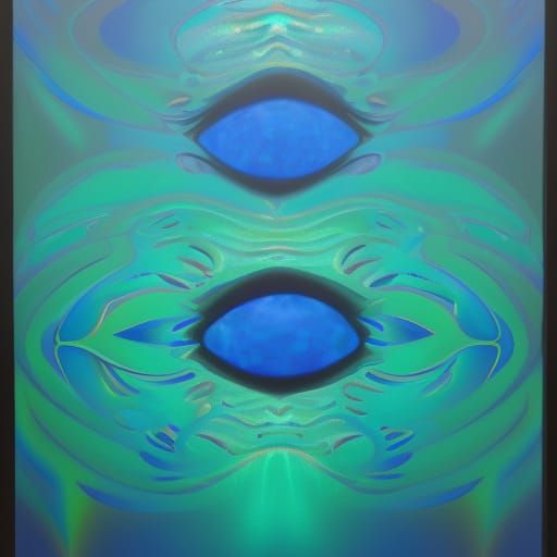 Holographic cobalt blue surrealist painting with holographic Aqua blue accents& holographic turquoise blue accents& holo...