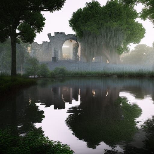 Moonlit Ancient Castle Ruins in 3D Rendering
