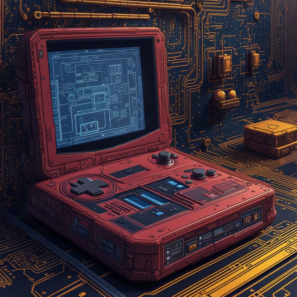 Gameboy Technical Drawing with Binary Elements