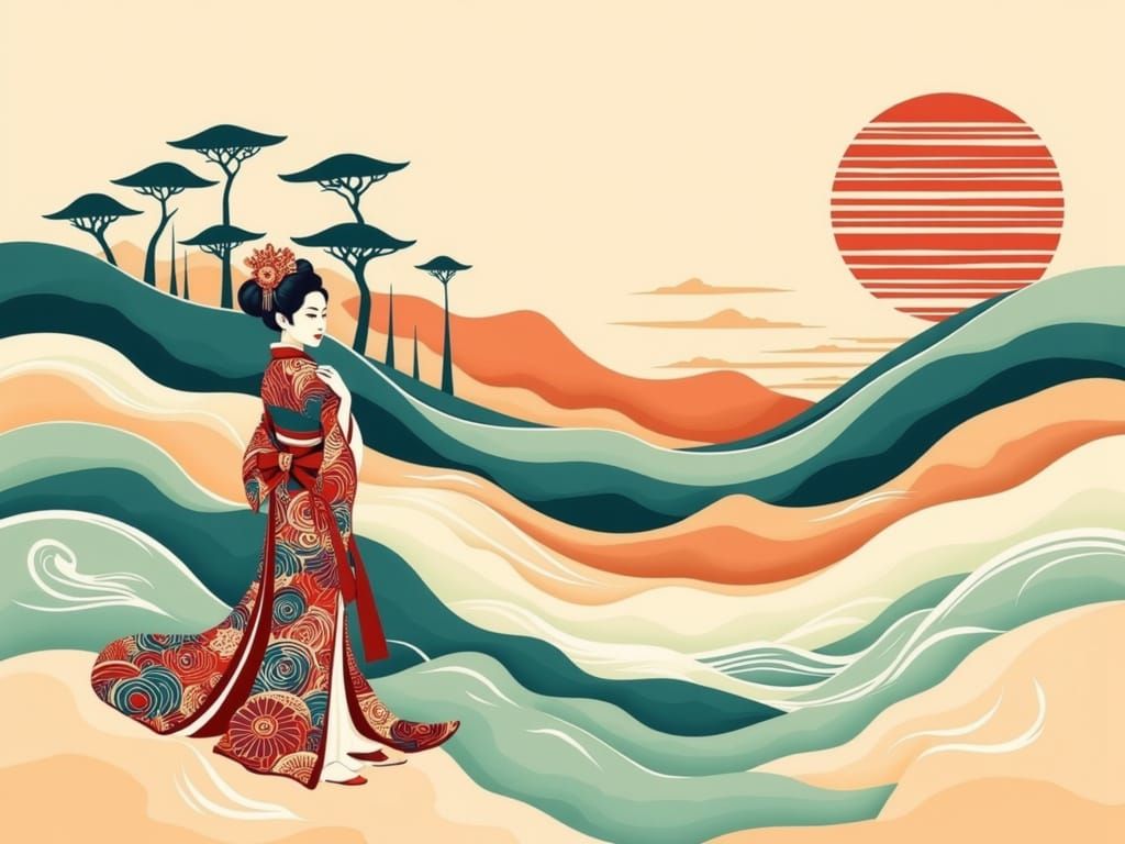 Surreal Japanese Landscape in Vintage Style
