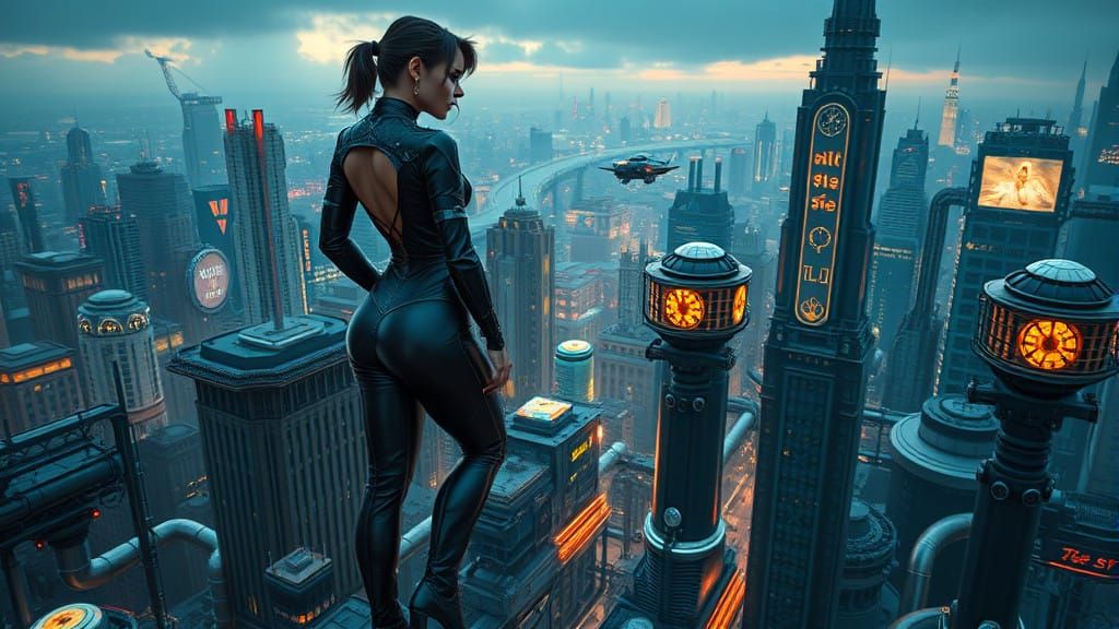 Futuristic Metropolis Goddess soars above the City