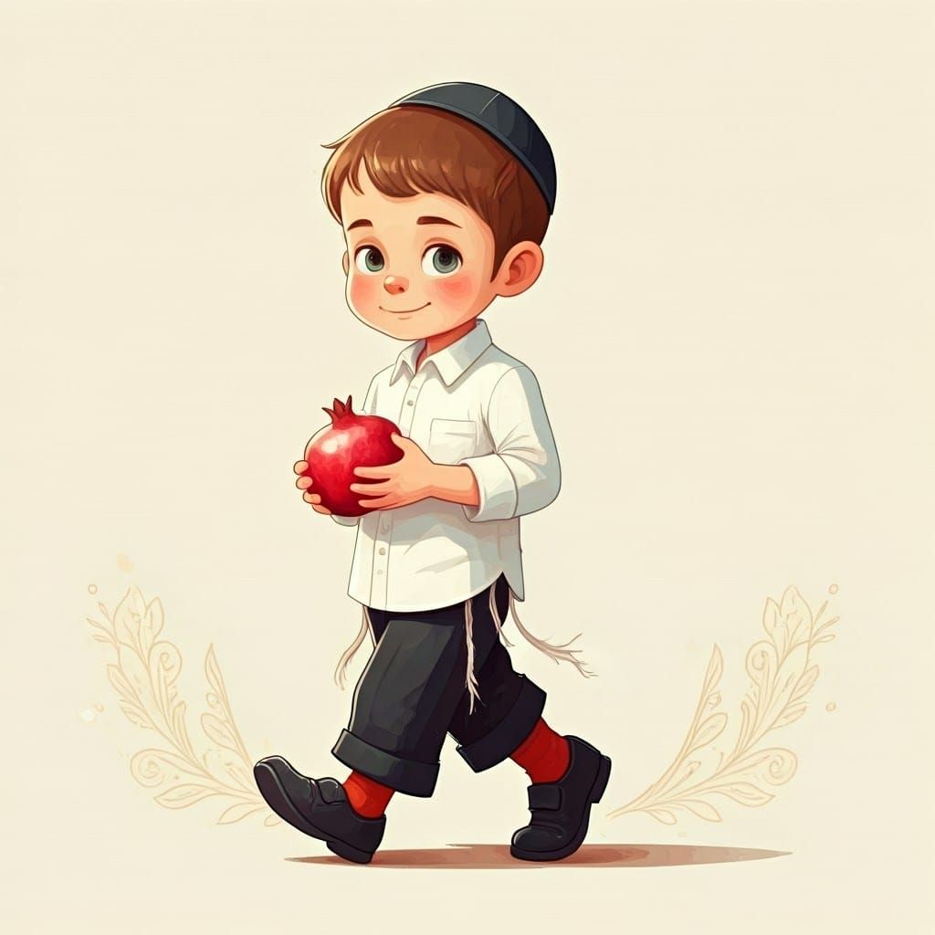 Jewish Boy with Pomegranate in Vibrant Digital Art