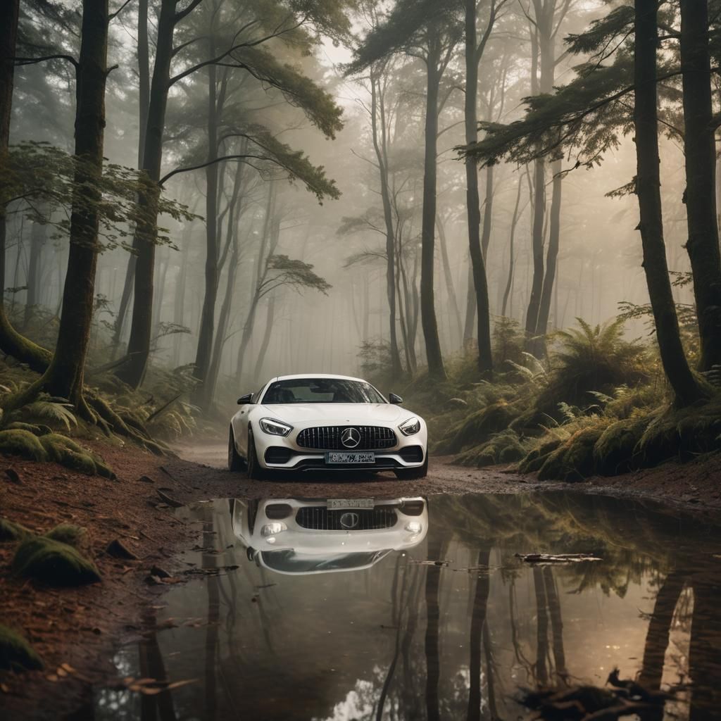 Mercedes Benz AMG GT in Misty Forest