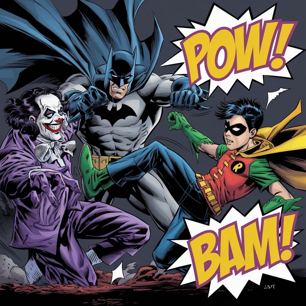 Batman and Robin Comic Book Fight Scene