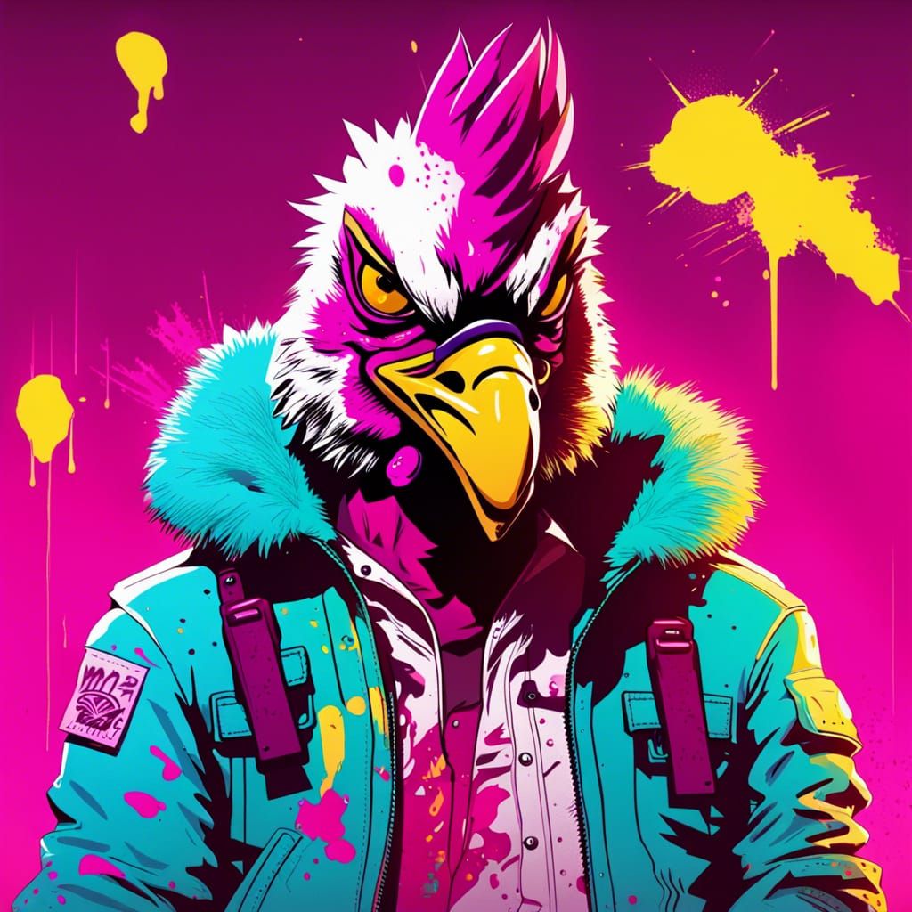 Man in Rooster Mask with Rifle: Cel-Shaded Style