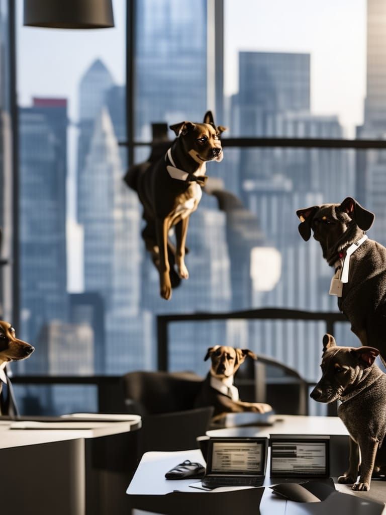 Dogs in Suits Work in City Office