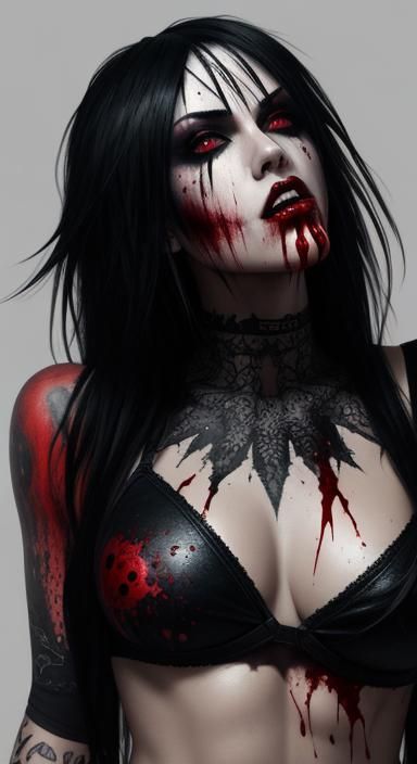 Seductive Goth Woman with Knife: Hyperrealistic Art