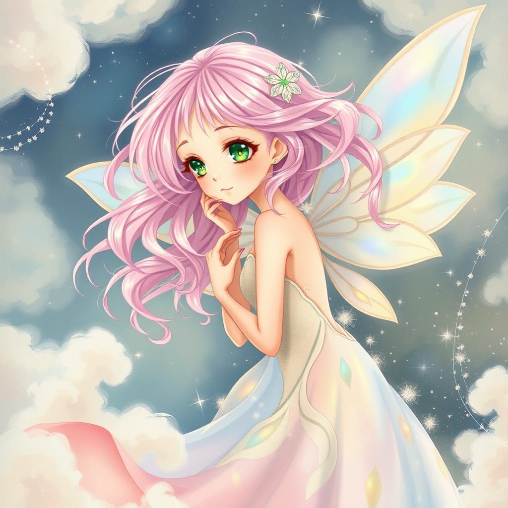 Ethereal Anime Fairy in Watercolor-Inspired Digital Art