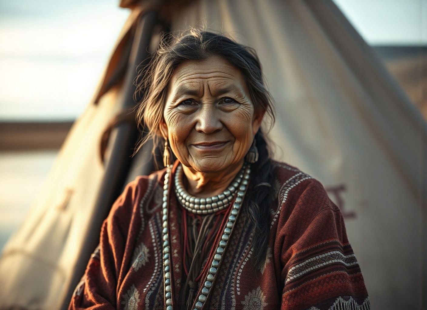 Indigenous Woman Portrait in Vintage Photographic Style